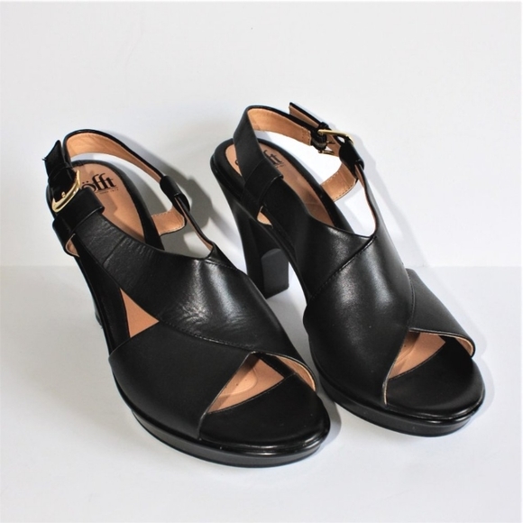 Sofft Black Leather Sling-back Open Toe Heels - Picture 2 of 6